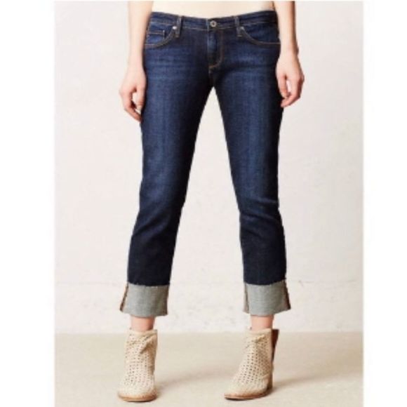 AG Jeans x Anthropologie The Stevie Cuff Dark Wash Denim Cropped Jeans size 25‎ - Picture 1 of 7